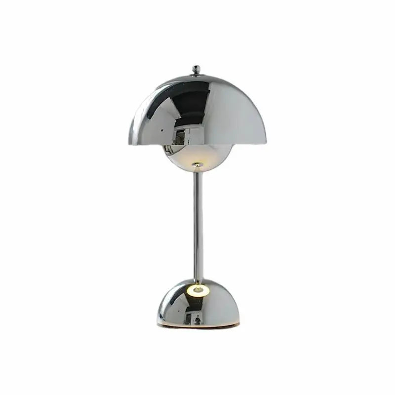 Retro Danish Chrome Flower Bud Table Lamp | Touch Control & USB Rechargeable