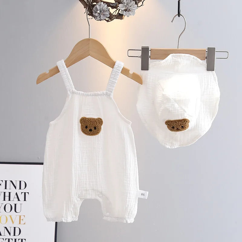 Summer Baby Girls Romper with Hat | Adorable Cherry Bear Design