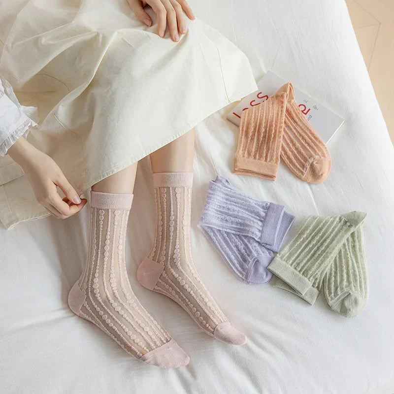 Cute Striped Kawaii Socks for Women | Ultra-Thin Summer Wear