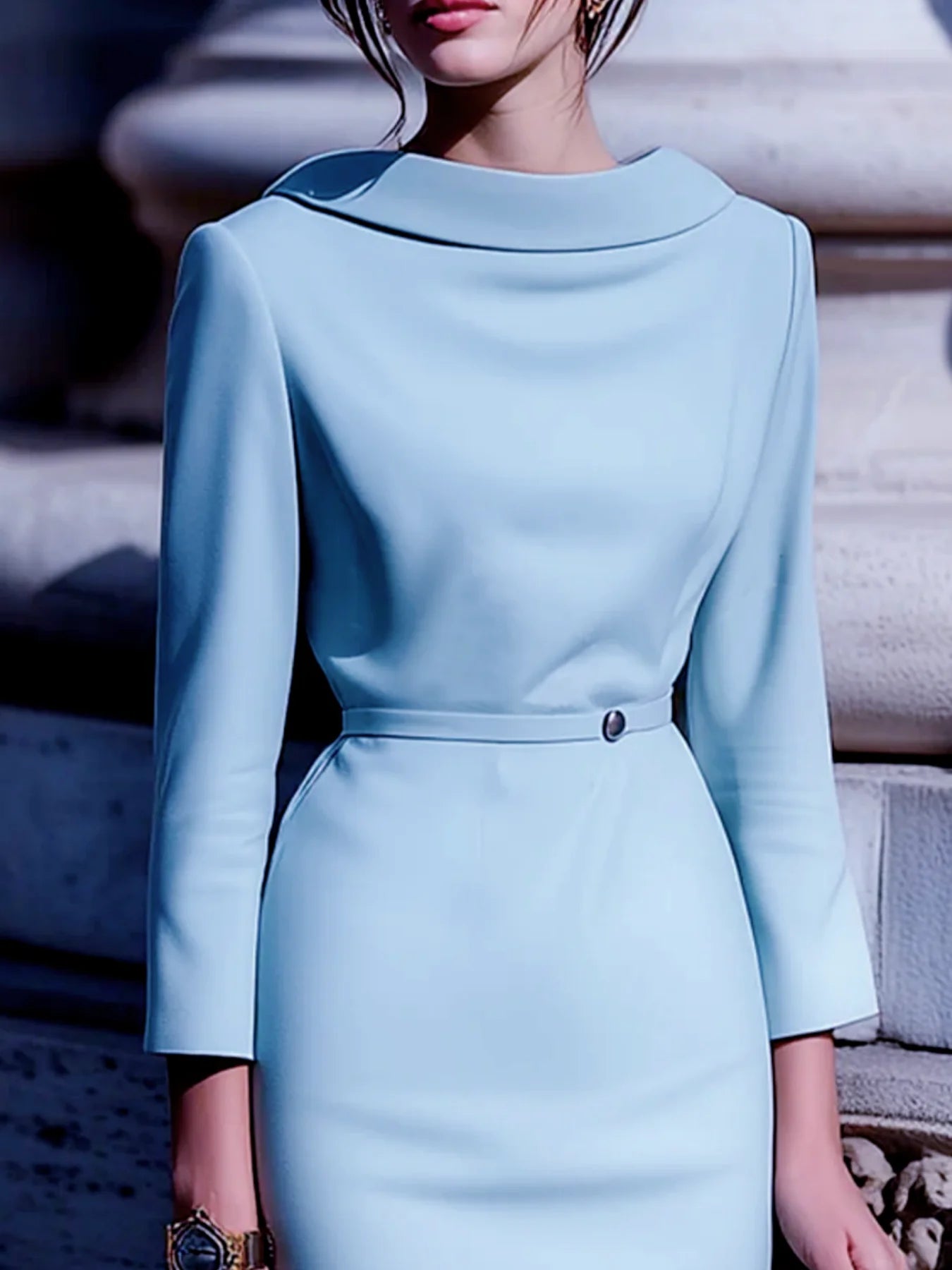 Elegant Belted Mid-Sleeve Gown Dress for Every Occasion