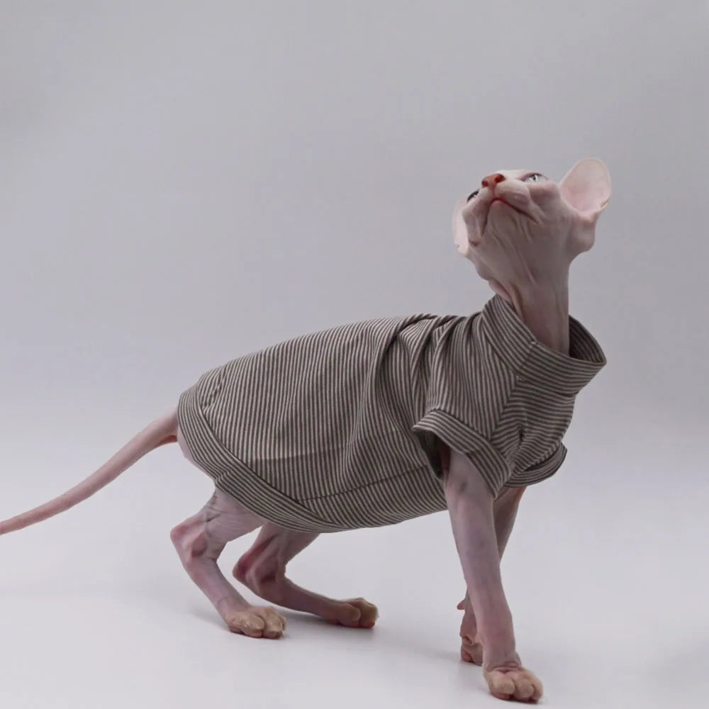 Stylish Cotton Vest for Sphynx Cats | Soft Brown Stripes