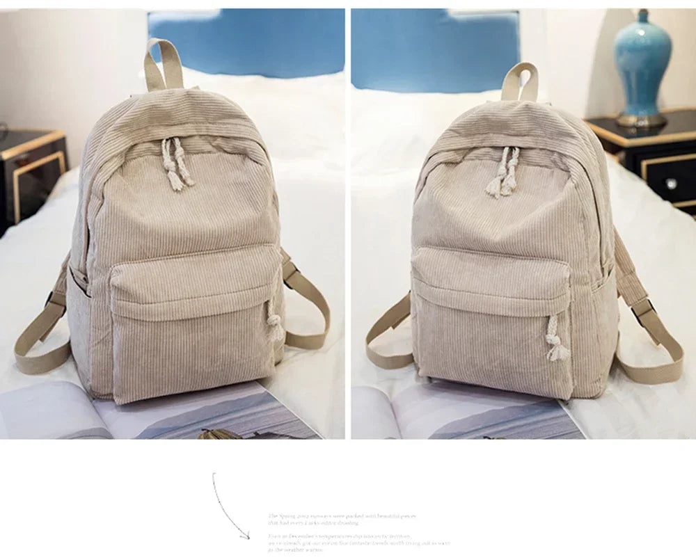 Personalized Corduroy Student Backpack | Anti-Theft School Bag for Teens