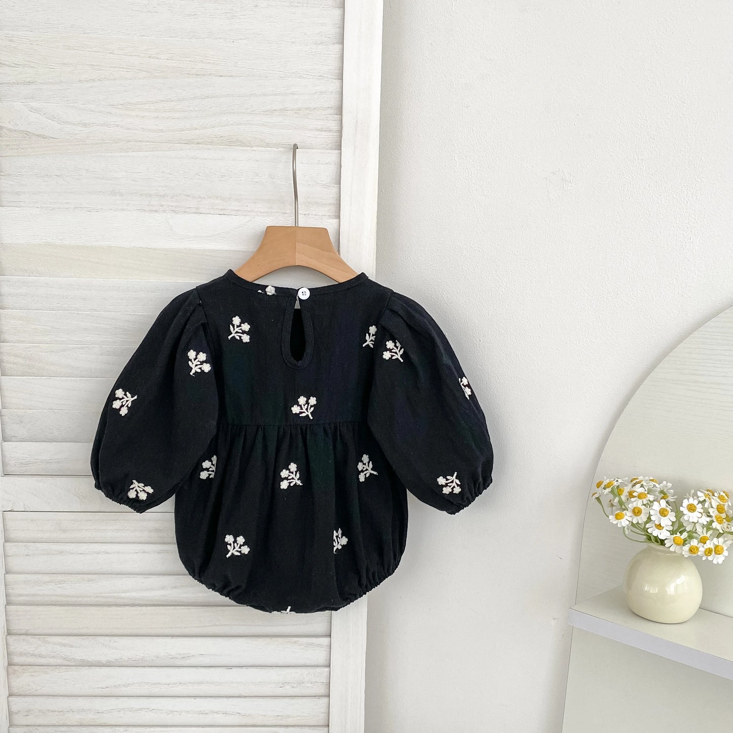 Baby Girls Embroidered Bow Romper | Cozy Autumn Jumpsuit