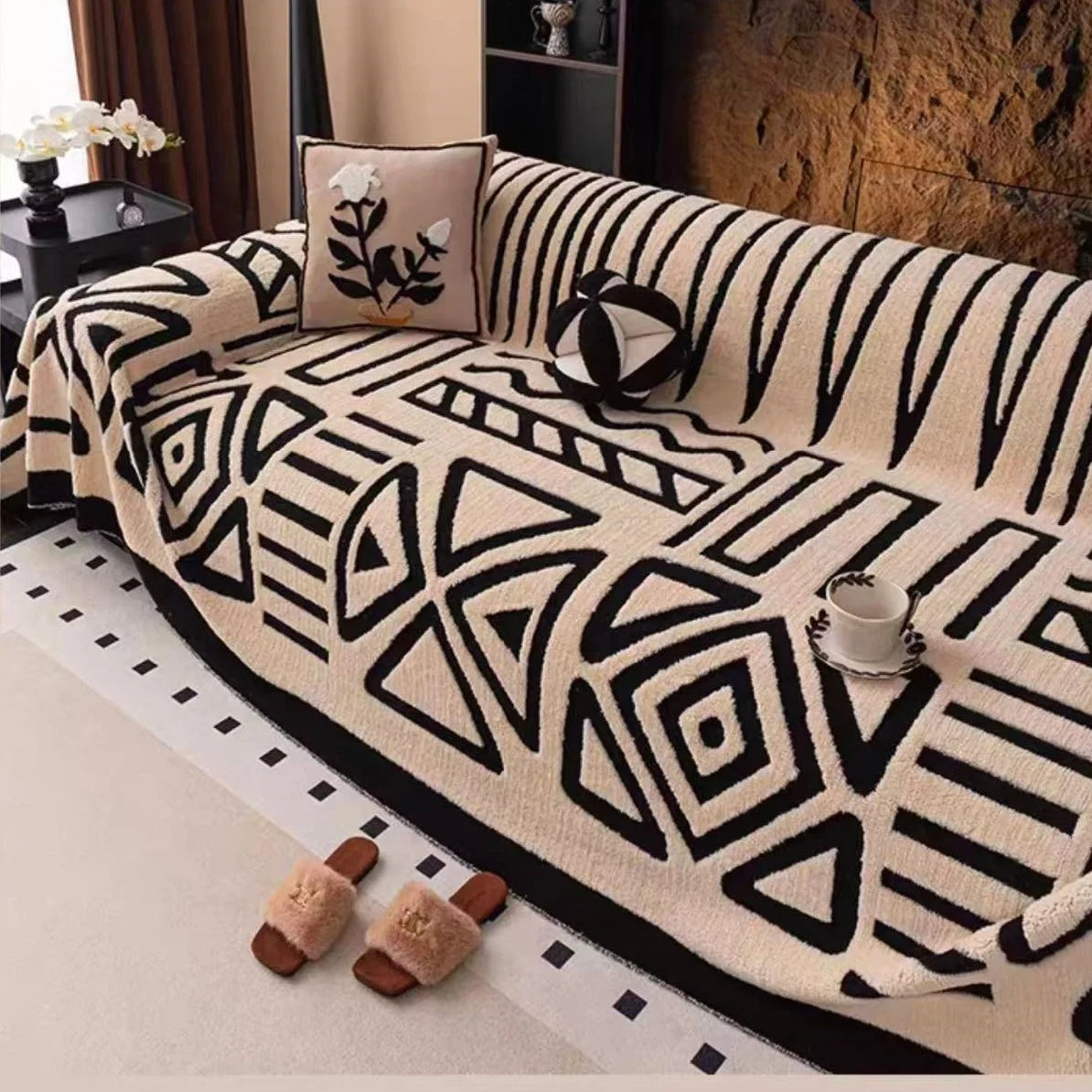 Bohemian Style Sofa Protector | Vintage Fleece Blanket for Pets