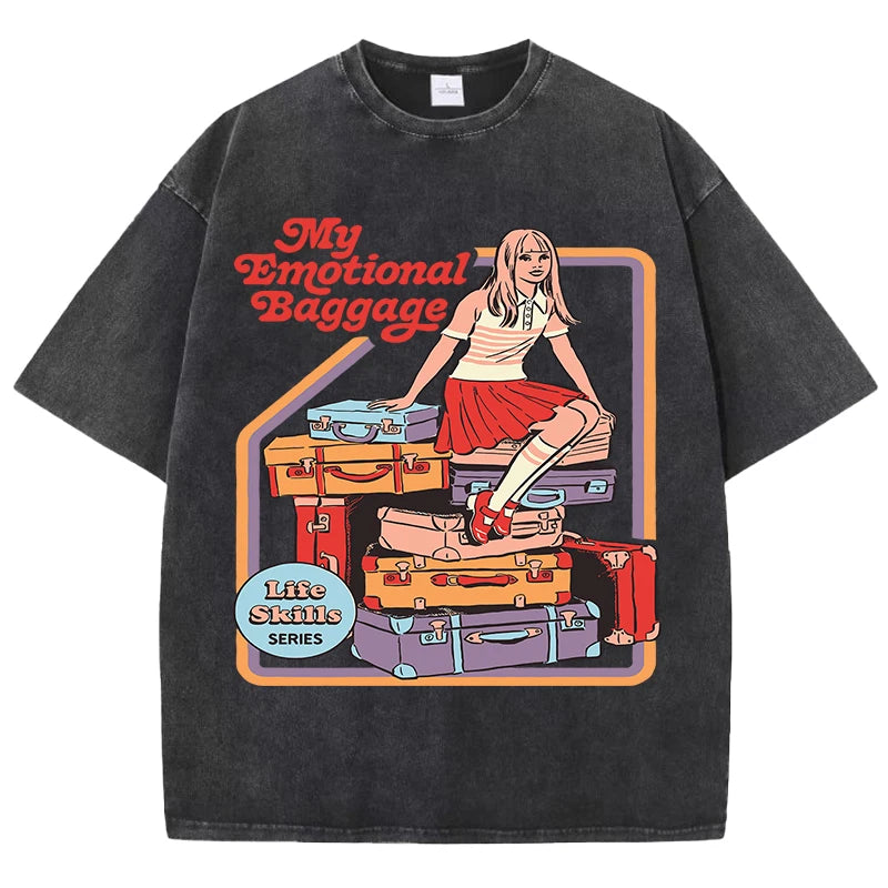 Unisex Emotional Baggage Printed Summer Crewneck T-Shirt