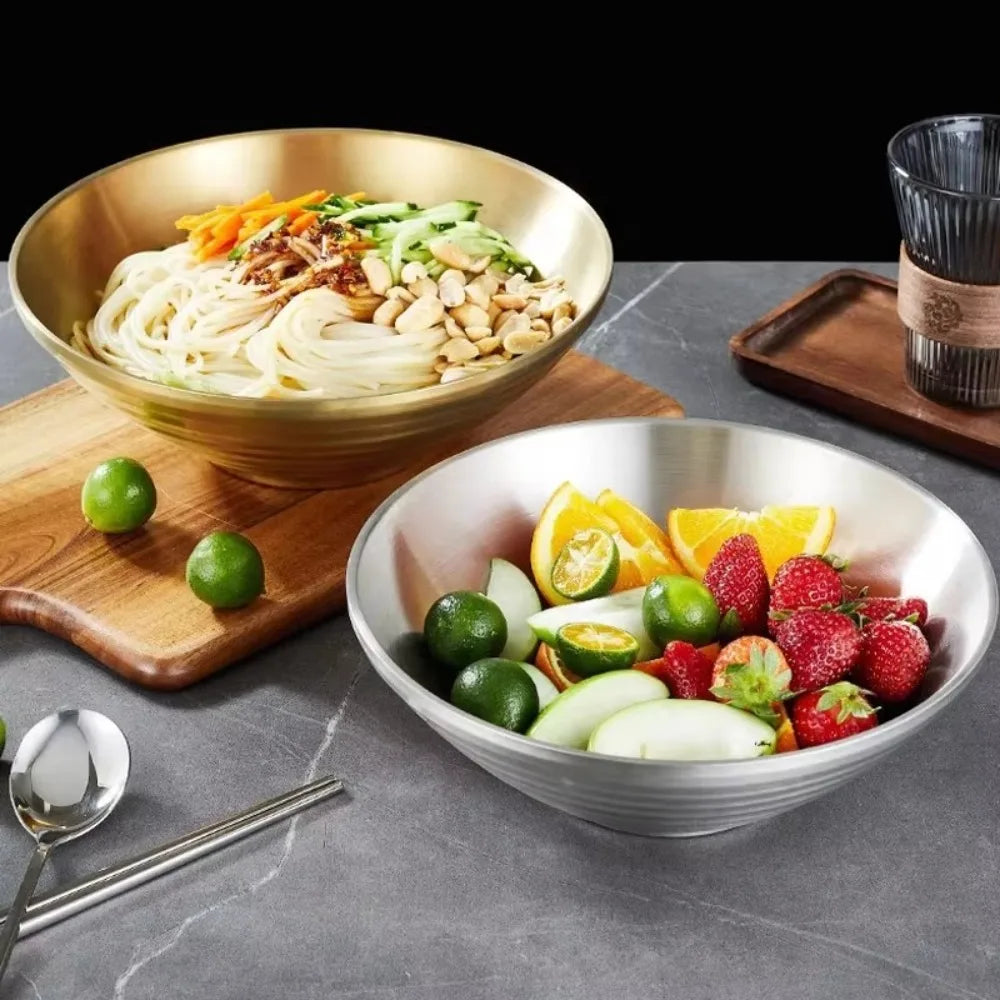 Large Double Layer Stainless Steel Ramen Bowl | Anti-Scald Design