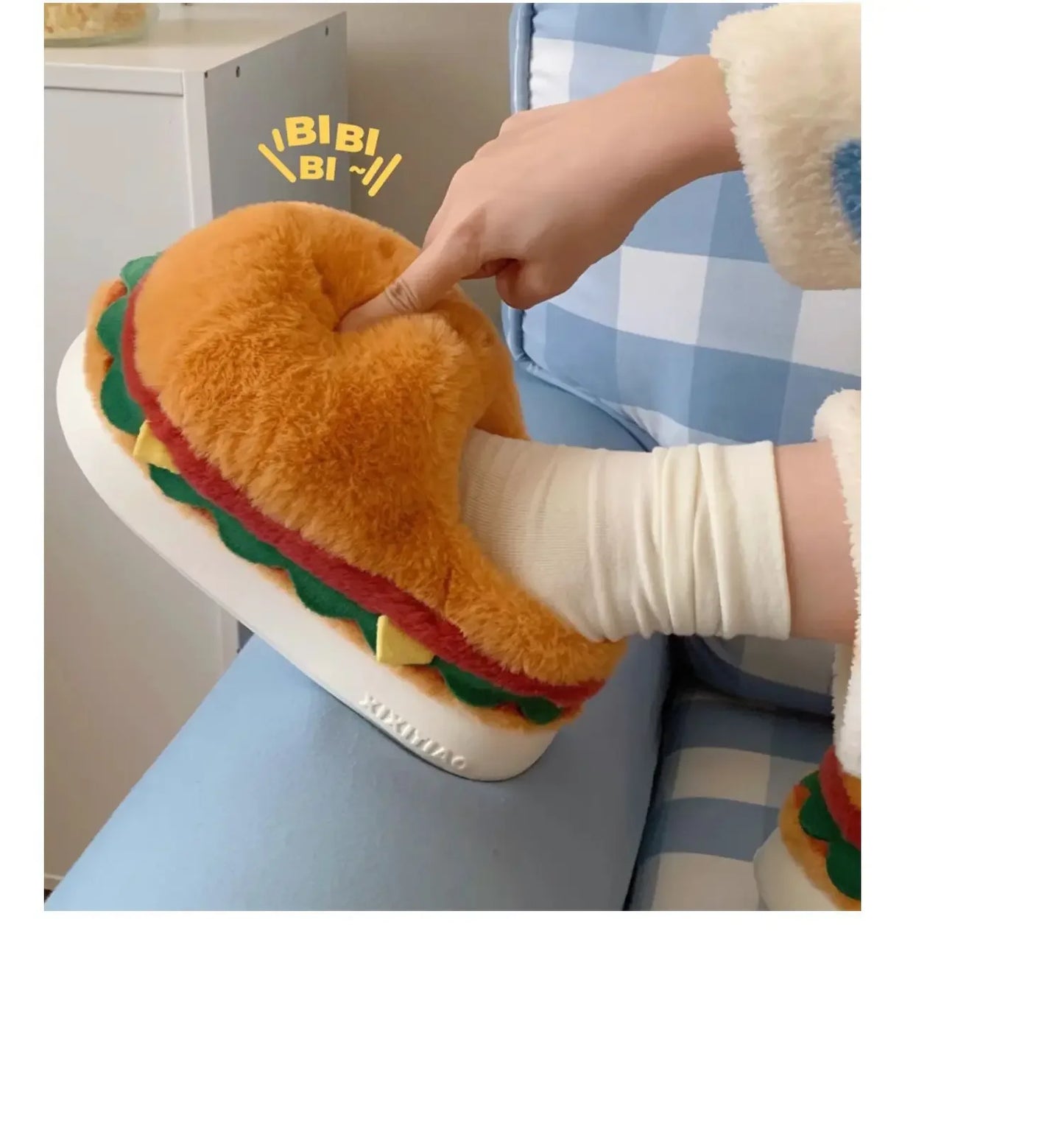 Cute Hamburger Plush Slippers | Warm & Cozy Indoor Footwear