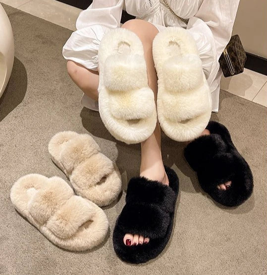 Cozy Plush Fluffy Platform Fur Slippers for Women | Anti-Slip Warmth