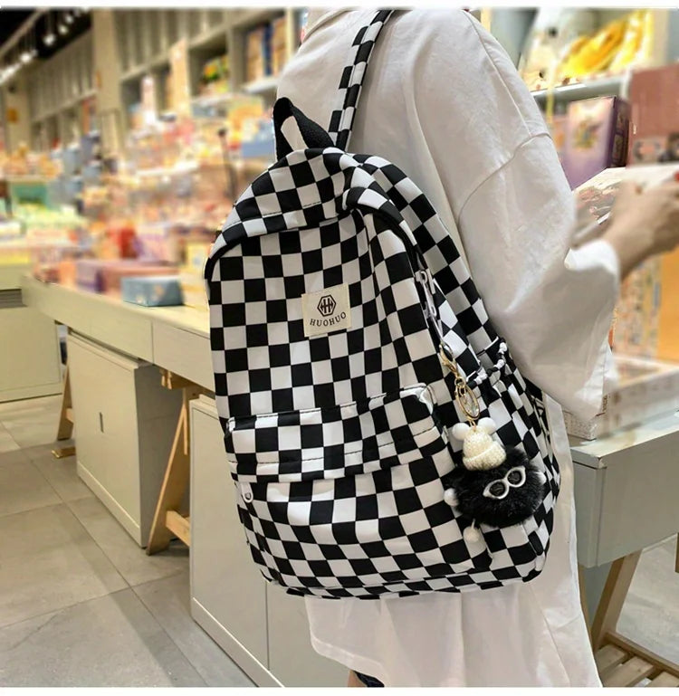 Stylish Checkerboard Backpacks for School Girls | Versatile & Trendy