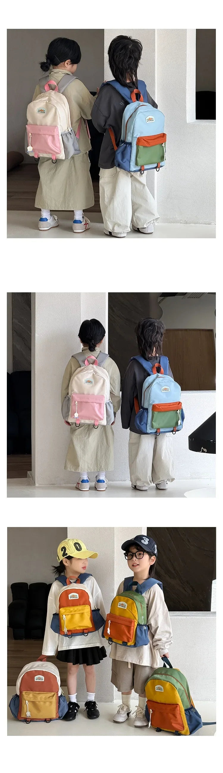 Lightweight Color Block Kids Backpack for School & Travel