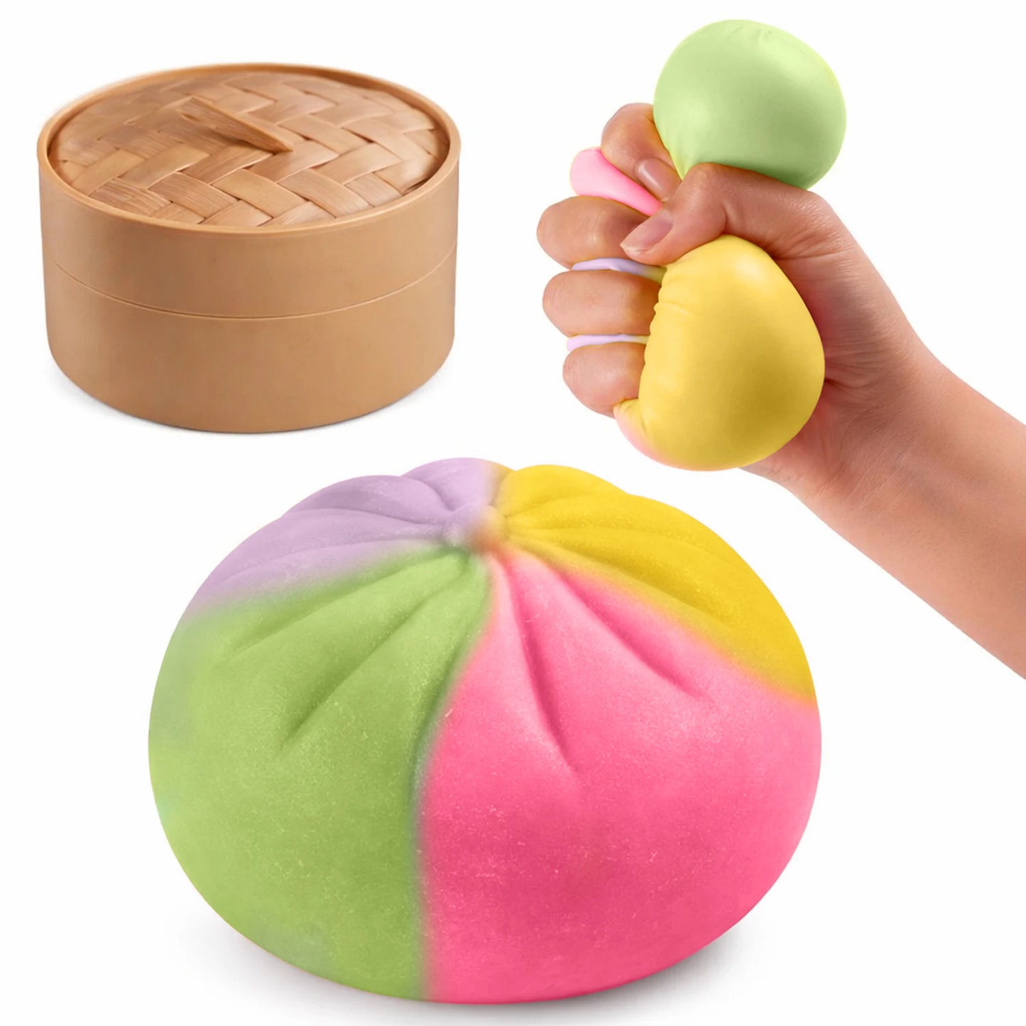 Steamed Bun Stress Ball Colorful Slow-Rise Squeeze Toy Decompression Toy Soft Anti-Stress Ball for Hands Dumpling Stress Ball