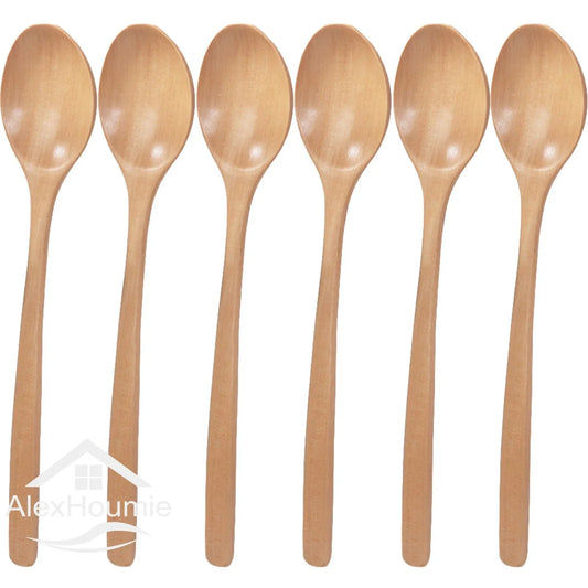Juego de 6 cucharas de madera natural | Utensilios de cocina ecológicos