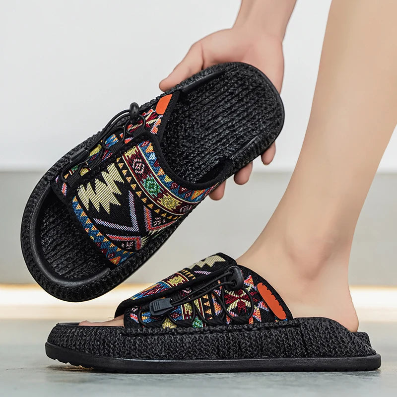 Men's European and American Style Outdoor Slippers, Thick-soled Fashionable Flip Flops for Beach and Leisure