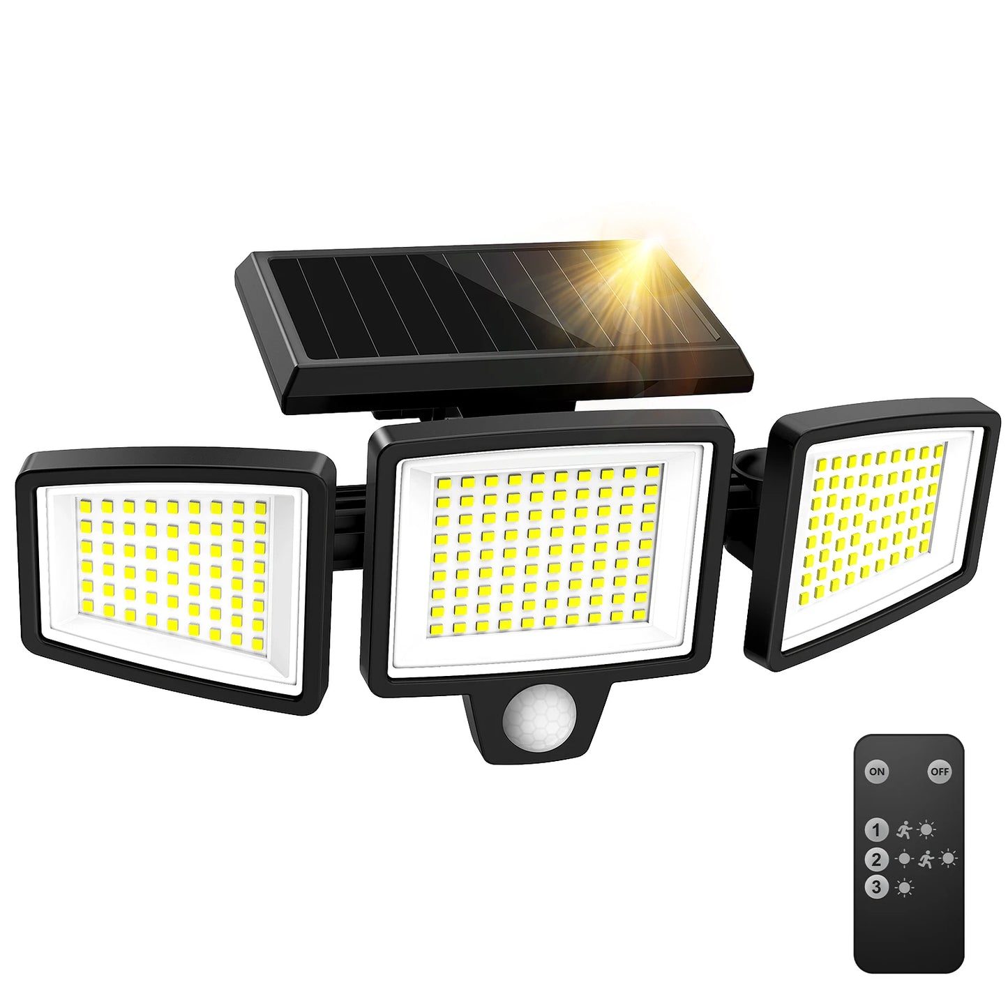 3-Head Solar Outdoor Light with Motion Sensor & Remote Control