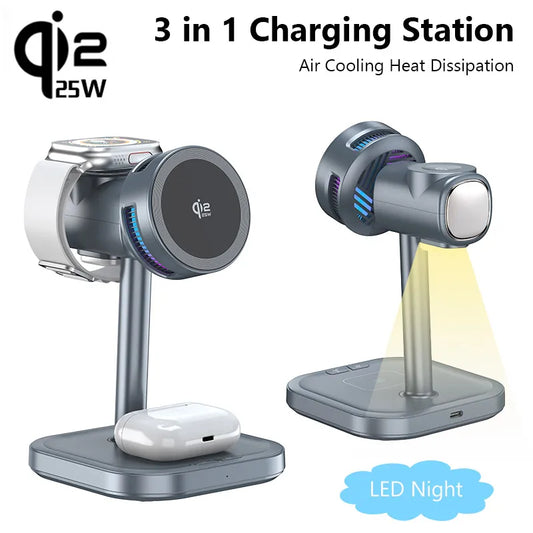 Cargador inalámbrico magnético de 25W con refrigeración por aire y luz LED