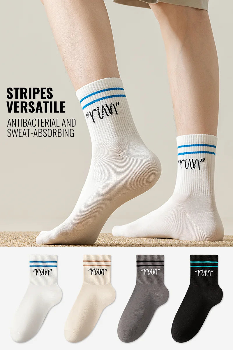 MiiOW Trendy Stripe Letter Sock Men Teen Athletic Sport Sock Moisture Wicking Anti Odor Warm Winter Crew Sock Long Staple Cotton