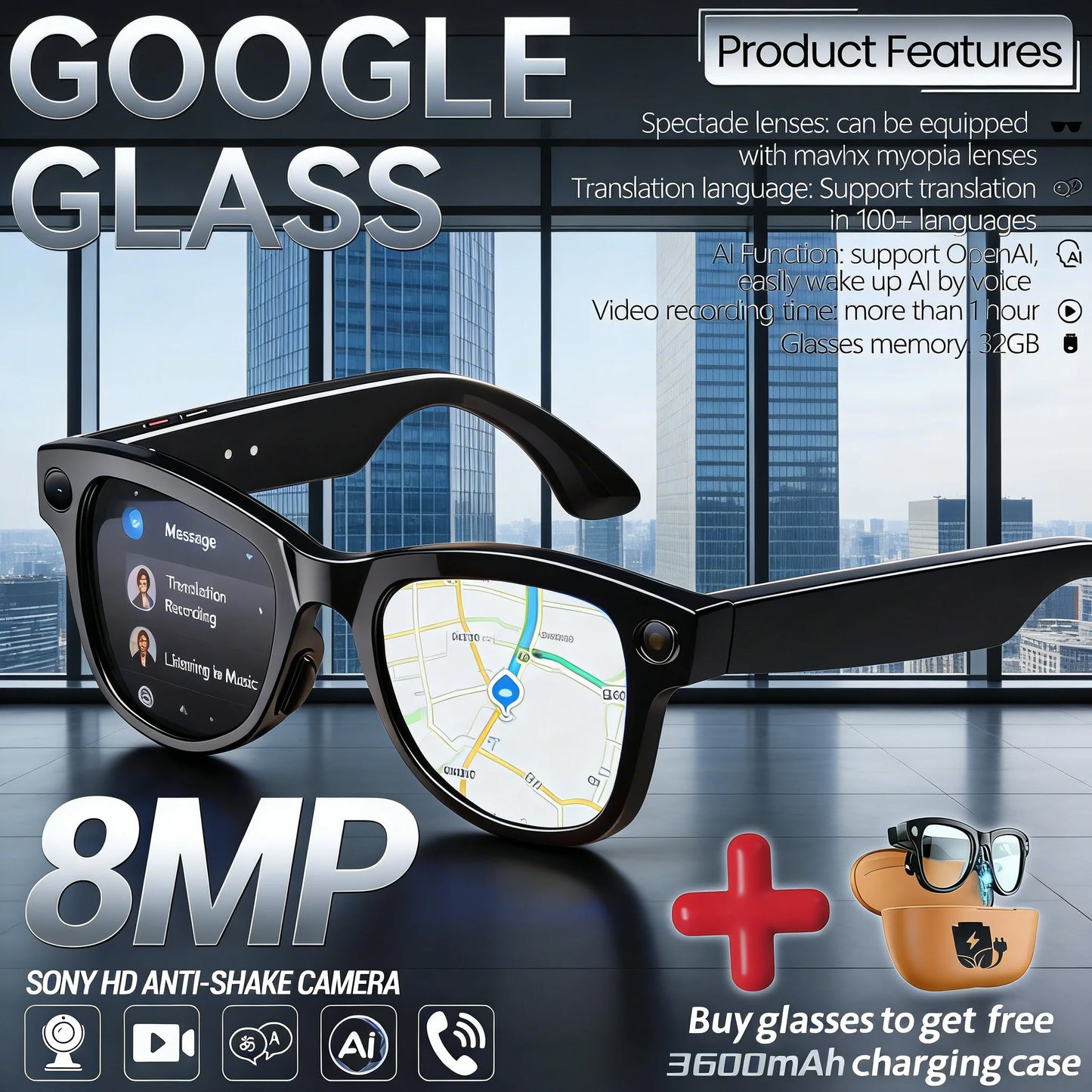 Large Capacity Smart Glasses with Translation & Recording Features