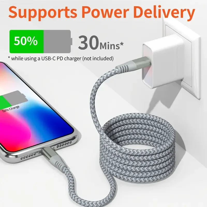 MFi Certified Fast Charging USB C to Lightning Cable - Durable Nylon