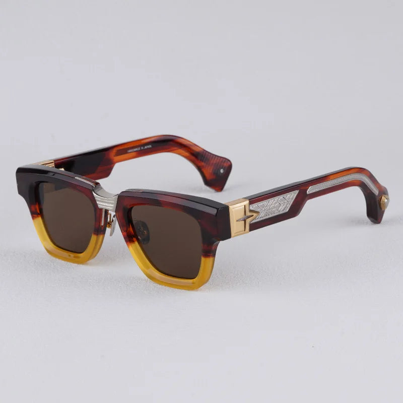 Luxurious Dark Red Thick Frame Sunglasses with Gold Details