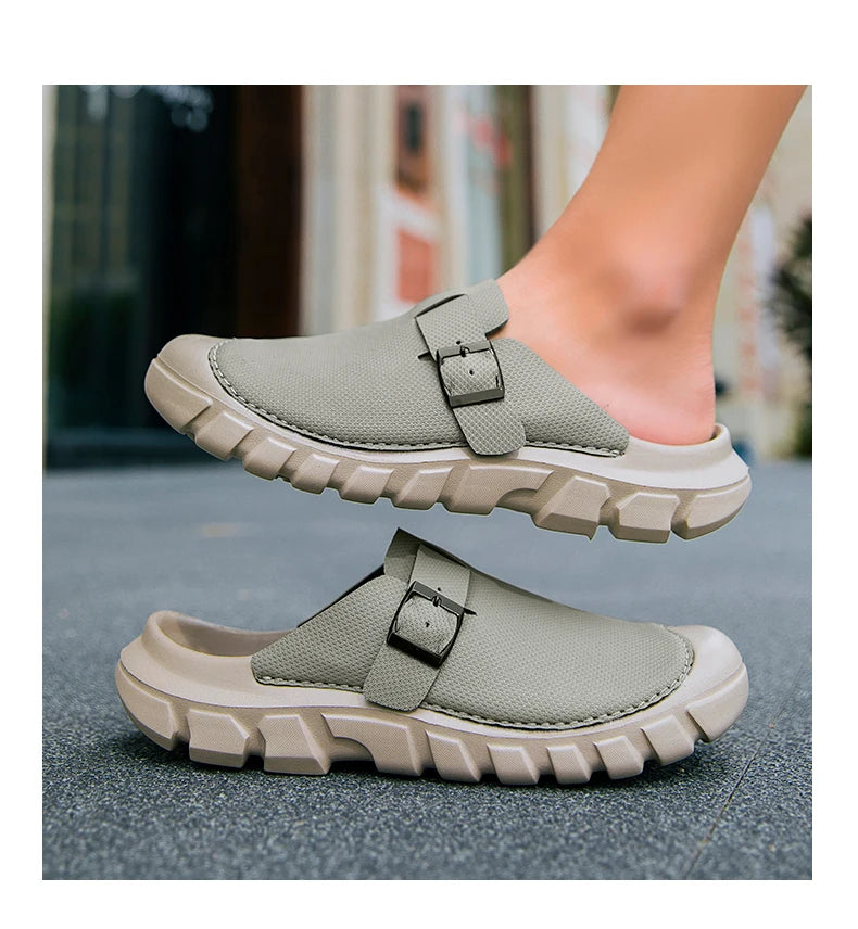 Summer Mens Casual Shoes Mesh Breathable Half Slippers Fashion Walking Sneakers Handmade Male Sandals Lightweight Non-slip Clogs