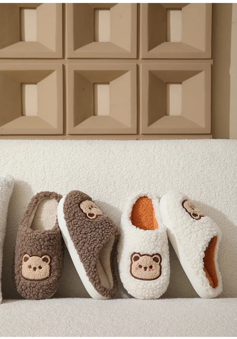 Men's Cartoon Bear Plush Slippers | Cozy Warm House Shoes