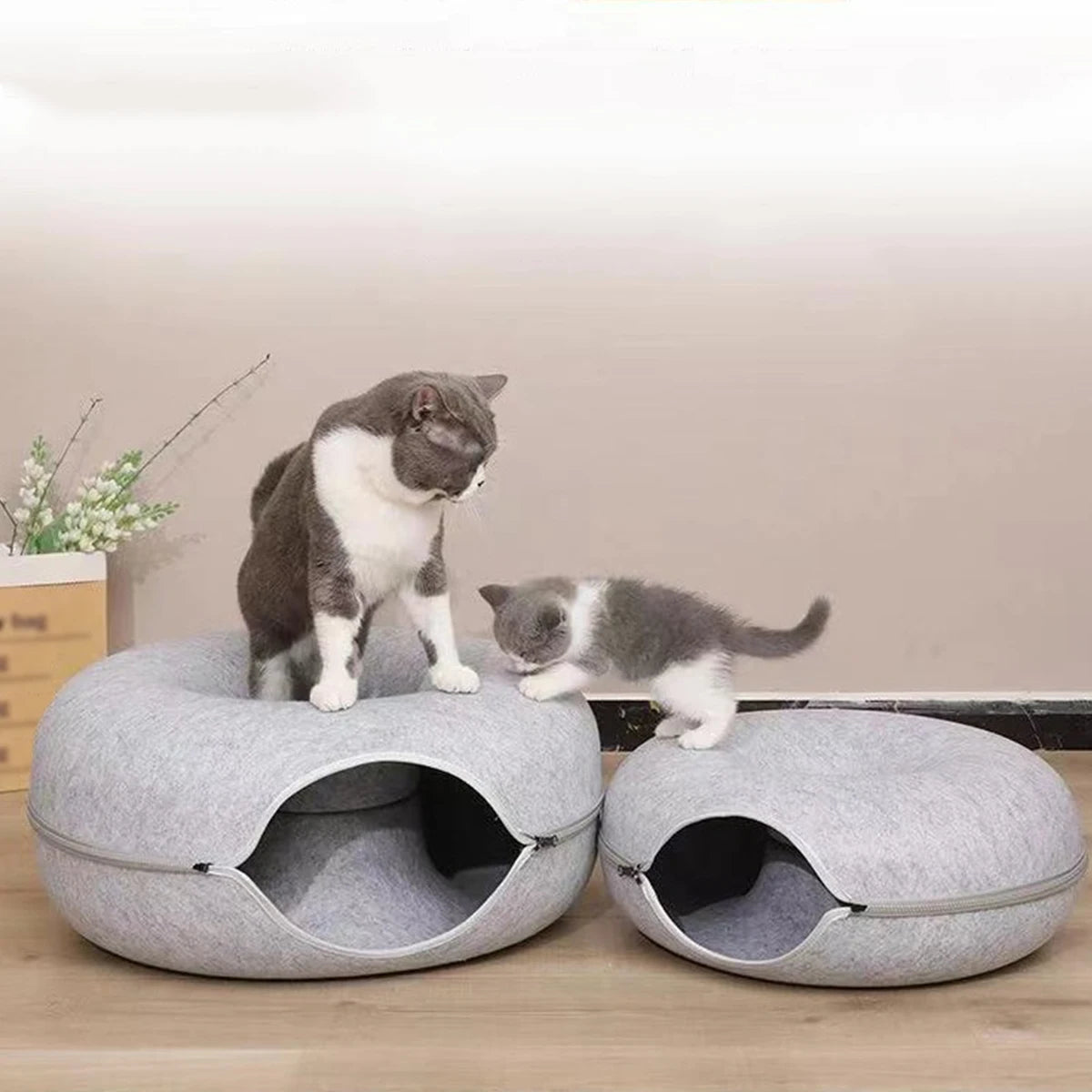 Interactive Round Cat Tunnel Bed | Cozy Felt Cat Toy for Kittens