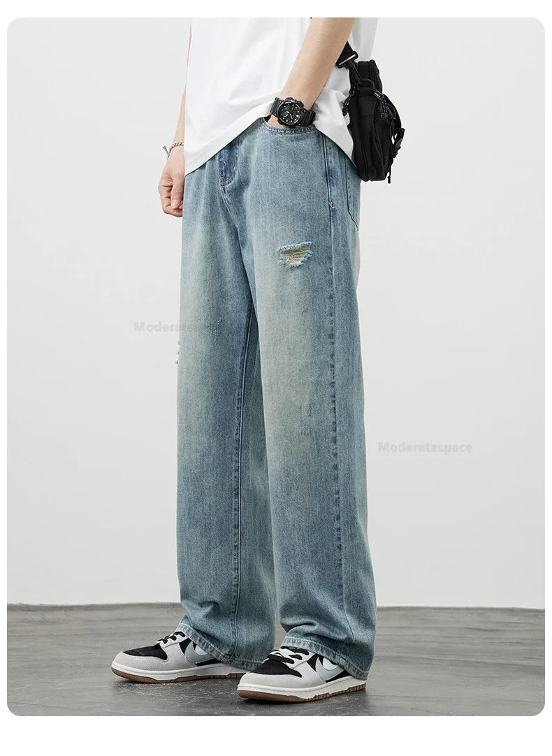 Men's Vintage Baggy Jeans | Distressed Y2K Straight Pants
