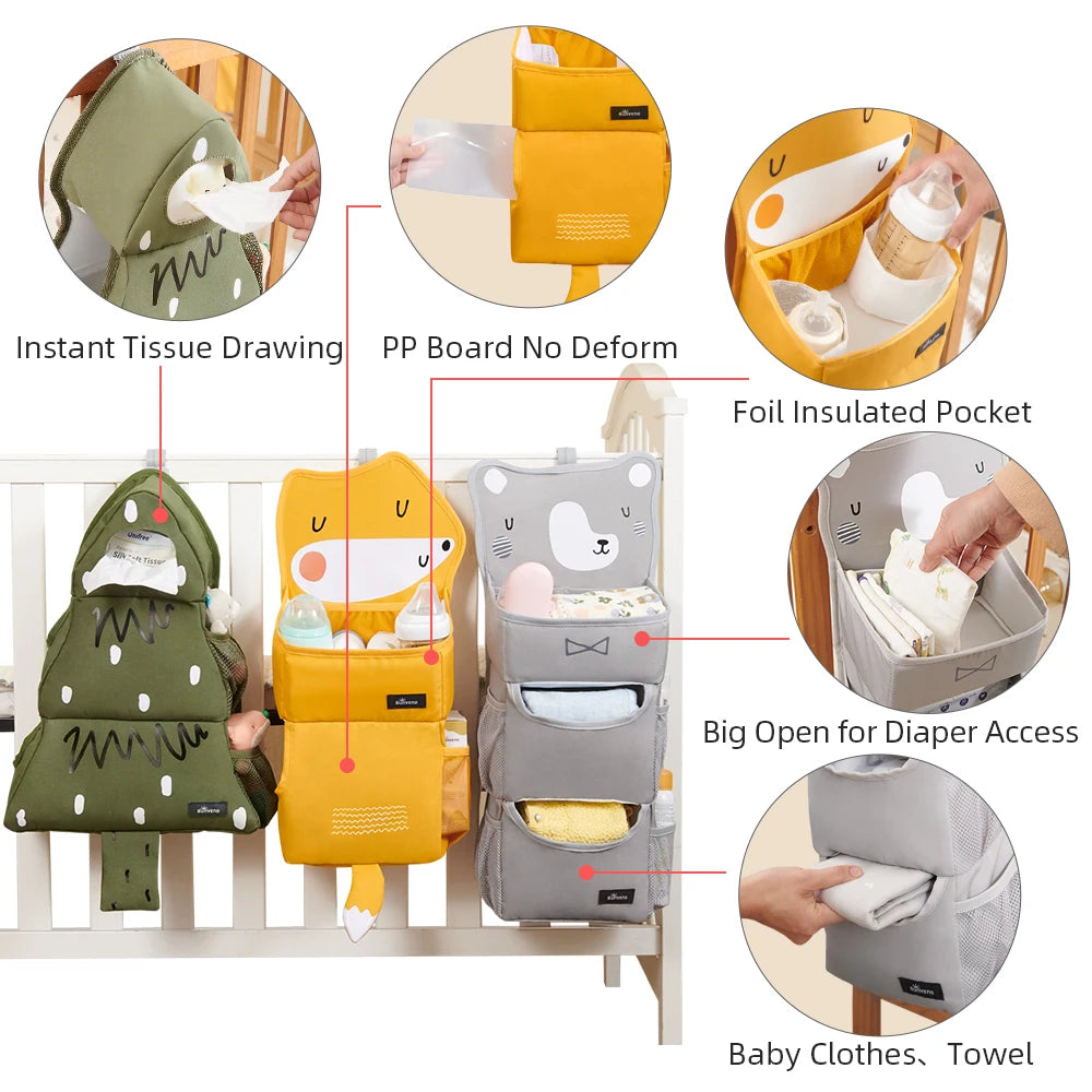 Cartoon Baby Crib Hanging Storage Bag | Multi-functional Organizer