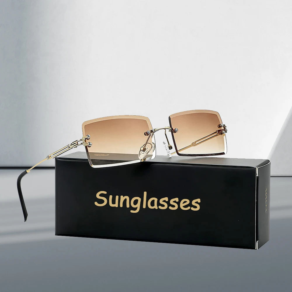 Men's Retro Sunglasses | Vintage Rimless Rectangle UV400 Protection