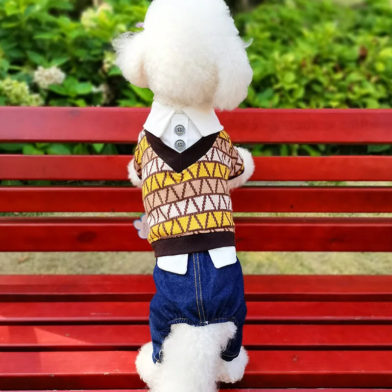 Stylish Knit Sweater Vest Costume for Small Dogs | Pet Jumpsuit Sets