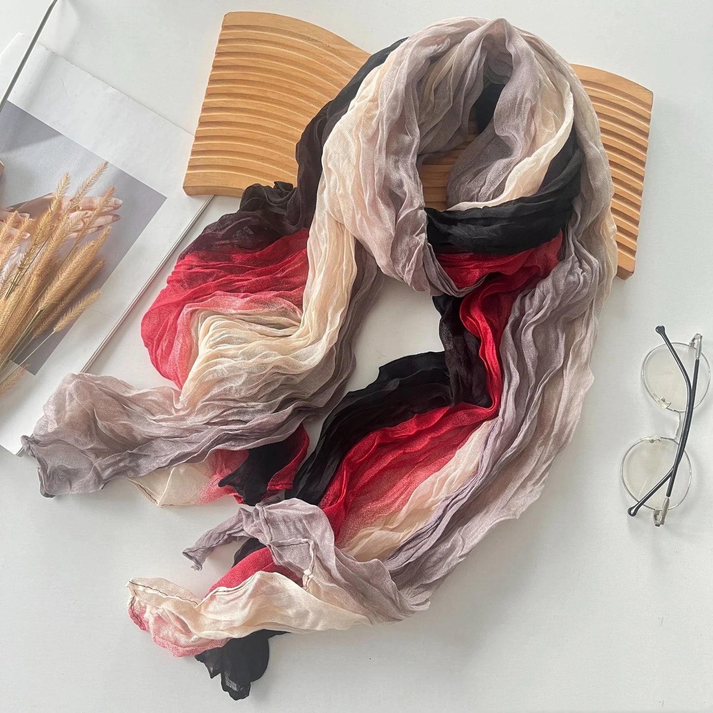 Elegant Women's Long Cotton Hemp Gradient Scarf for Winter Fashion