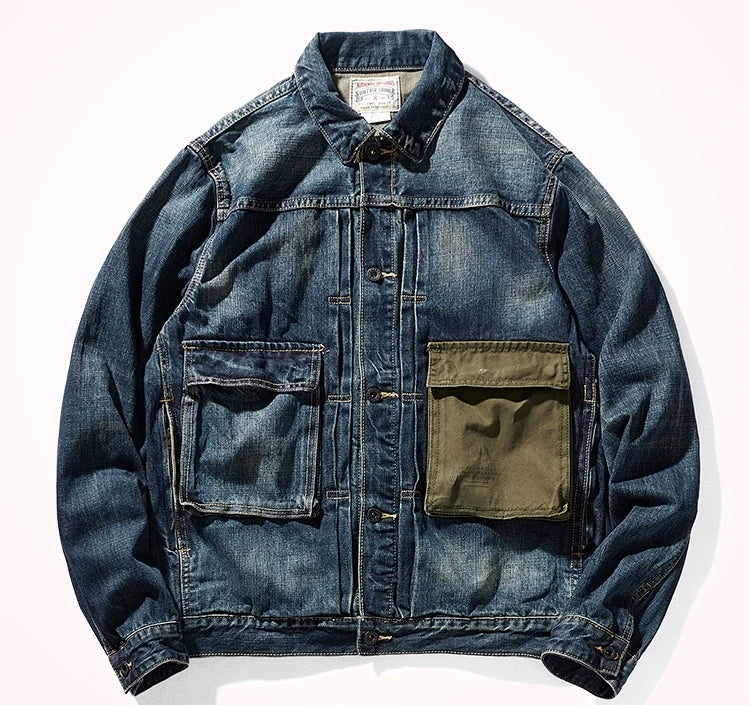 Men's Retro Patchwork Denim Jacket | Casual Heavyweight Outerwear