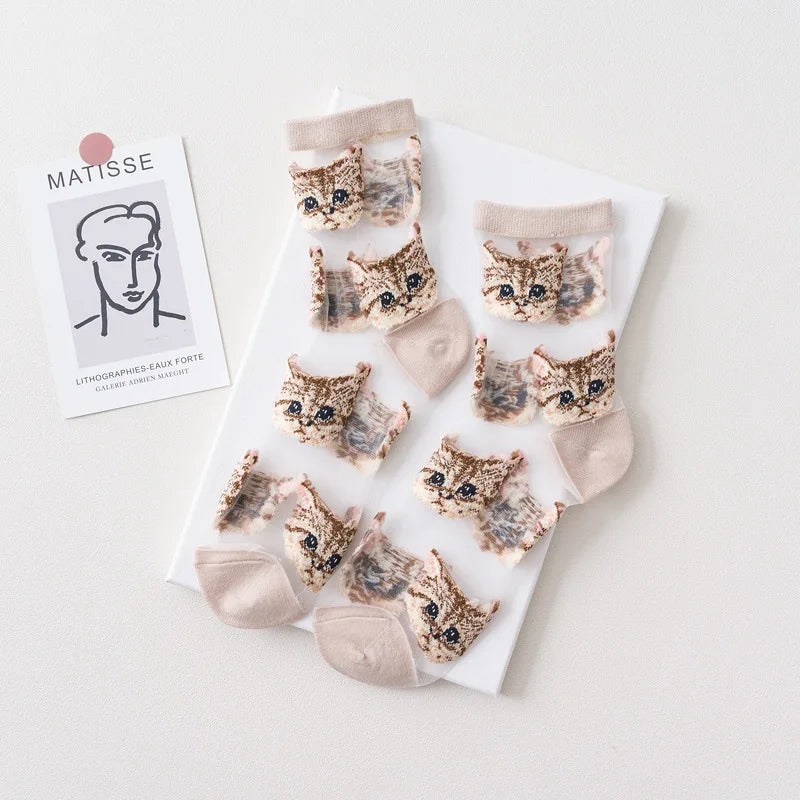 Trendy Women’s Transparent Cat Socks | Cute Kawaii Summer Fashion