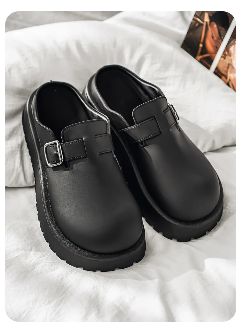 Men's Casual Leather Half Slippers | Non-Slip Summer Clogs