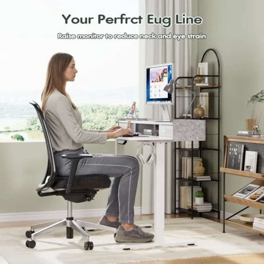 Adjustable Electric Standing Desk with Drawers and Storage Shelf