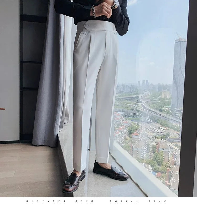 Stylish High Waist Slim Fit Suit Pants for Men | Comfortable Fashion