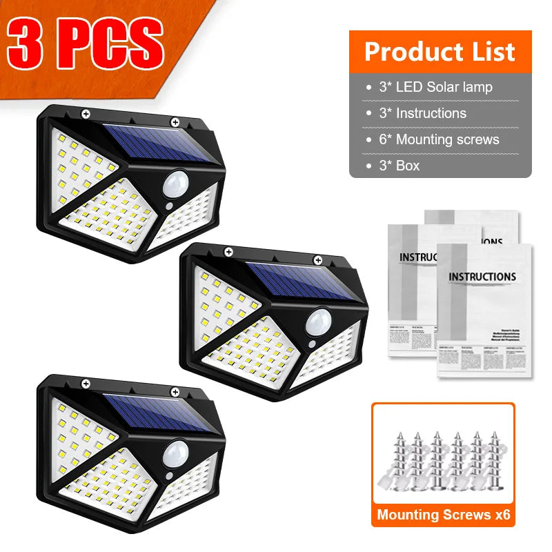 Luces solares ajustables de 3 cabezales | Lámparas de pared para exteriores con sensor de movimiento