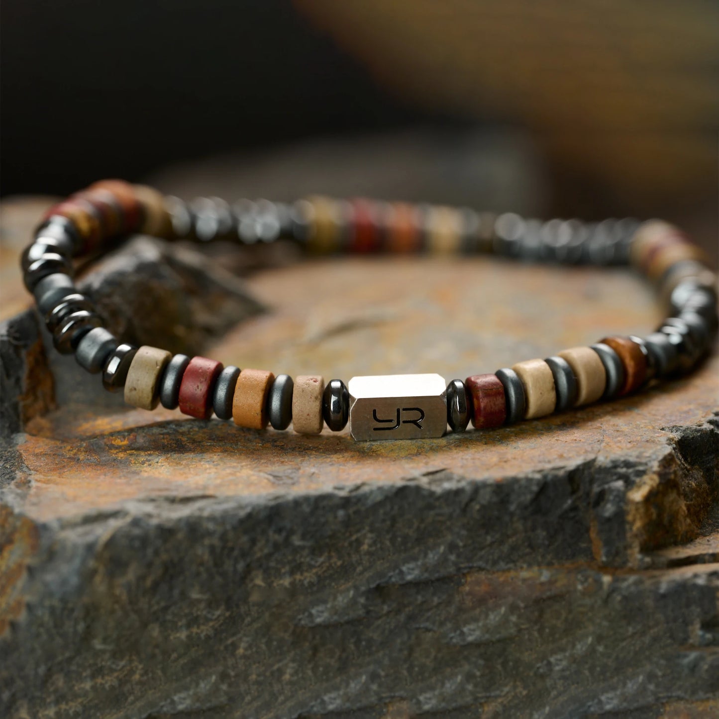 Handcrafted Bohemian Jasper Hematite Bracelet | Unisex Accessory
