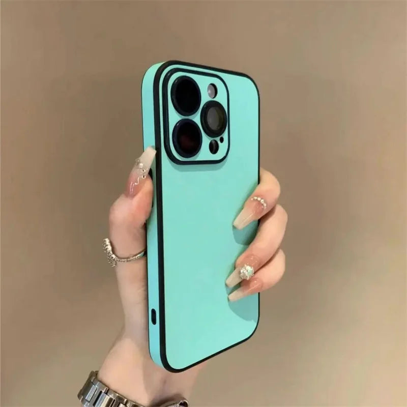 Luxury Leather Colorful Case for iPhone 16 15 14 Plus 13 12 11 Pro Max Soft Silicone Bumper Matte Shockproof Simple Cover