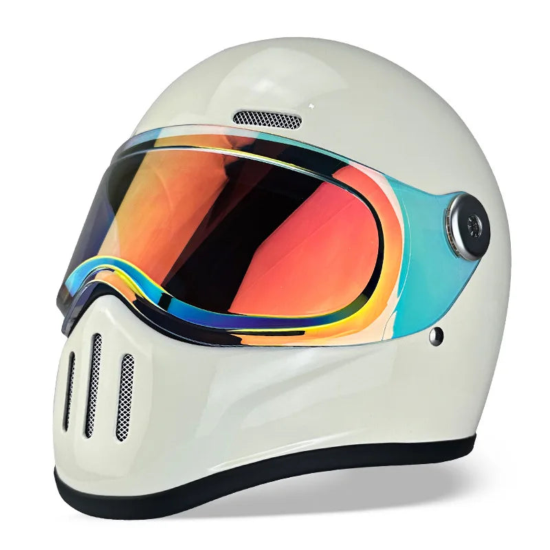 Retro Fiberglass Full Face Motorcycle Helmet | Vintage Style Safety Gear