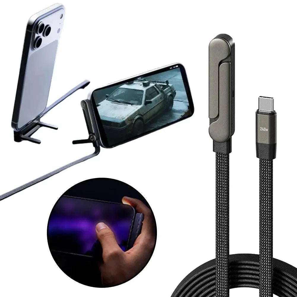 240W Fast Charging Type-C Cable with Phone Stand | Durable & Versatile