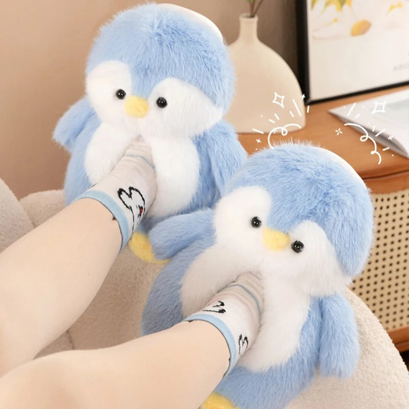 Cute Cartoon Penguin Cotton Slippers | Warm Plush Indoor Shoes