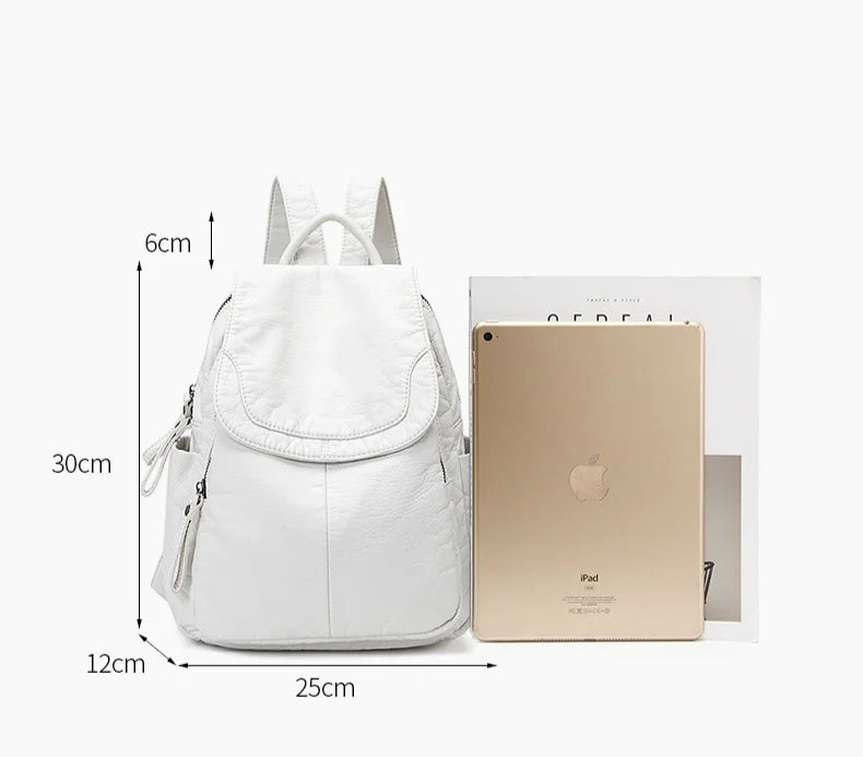 Stylish Women's White Washed Leather Backpack for Casual Travel