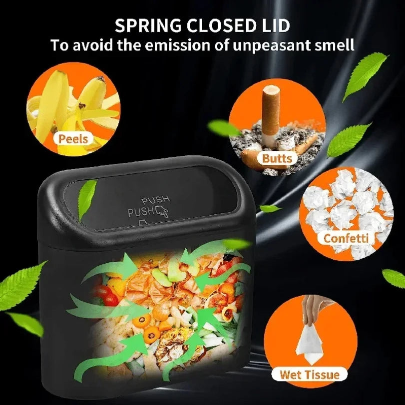 Compact Leak-Proof Car Trash Can with Lid | 60 Garbage Bags Included