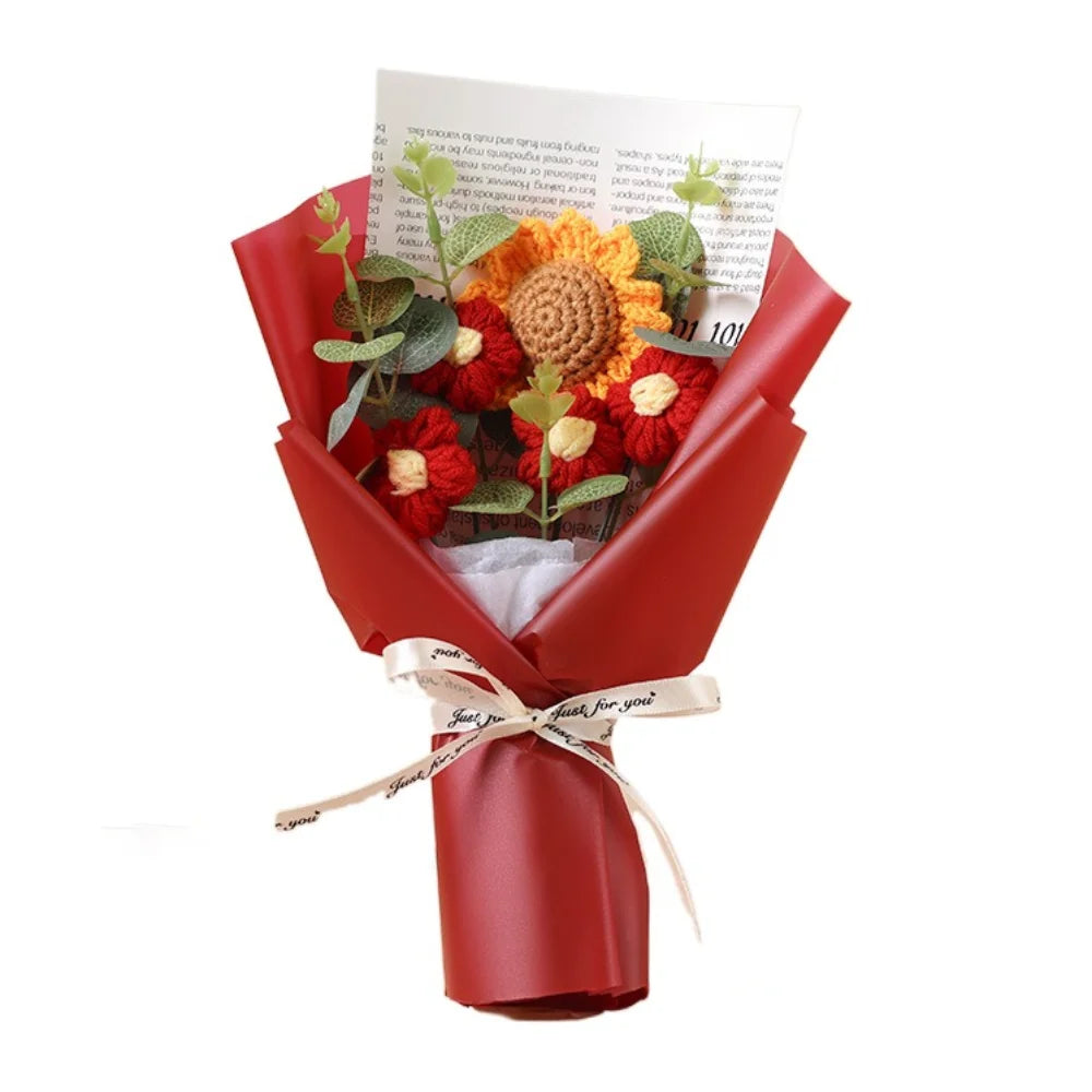 Ramo de flores de ganchillo hecho a mano | Girasol y margarita eternos de regalo