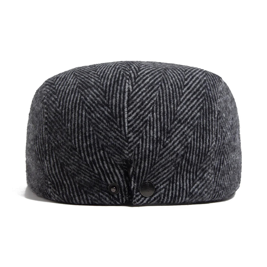 Unisex Vintage Herringbone Beret | Stylish Warm Newsboy Cap