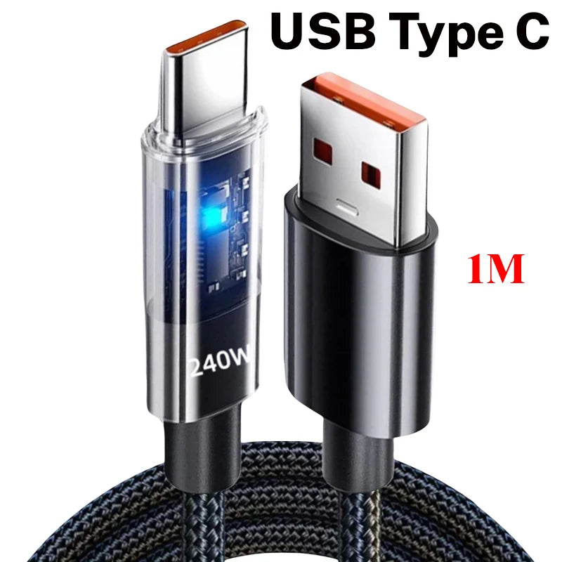 240W Nylon USB C PD Super Fast Charging Cable with LED Display