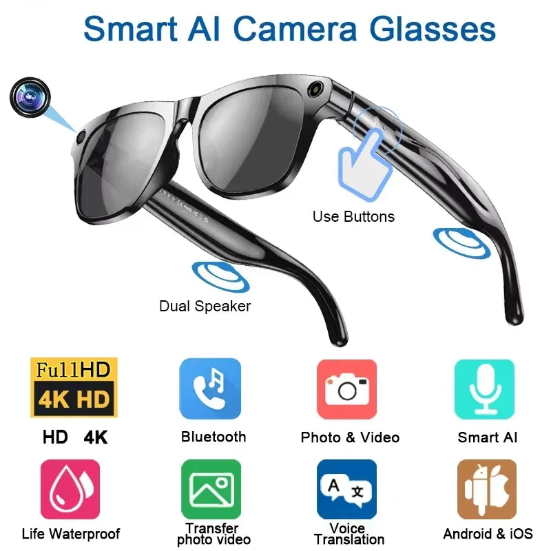 4K Smart Glasses with AI Translation & Video Recording Features