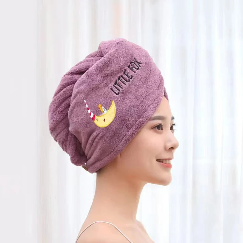 Soft Microfiber Dry Hair Towel | Quick-Dry Embroidered Shower Wrap