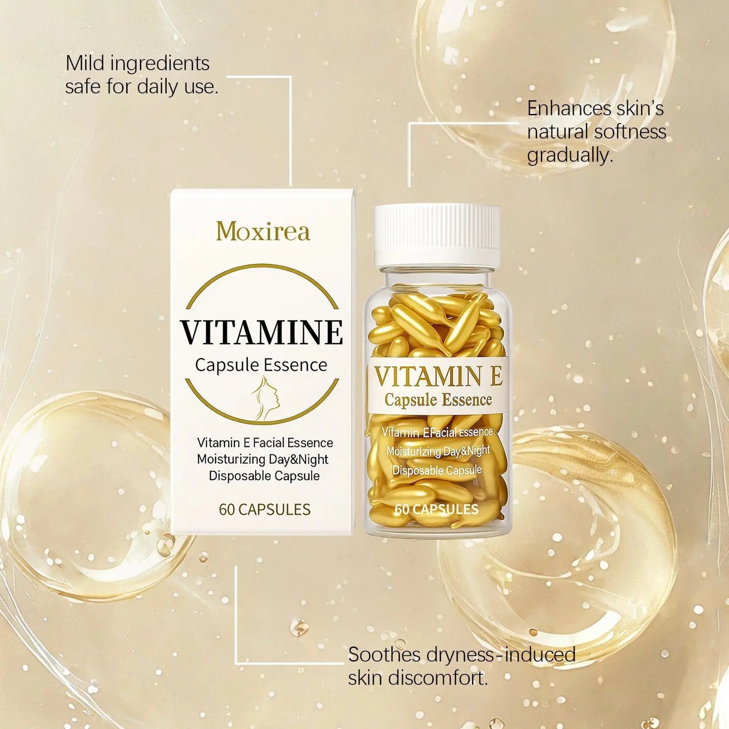Vitamin E Face Serum Capsules for Deep Hydration and Firming